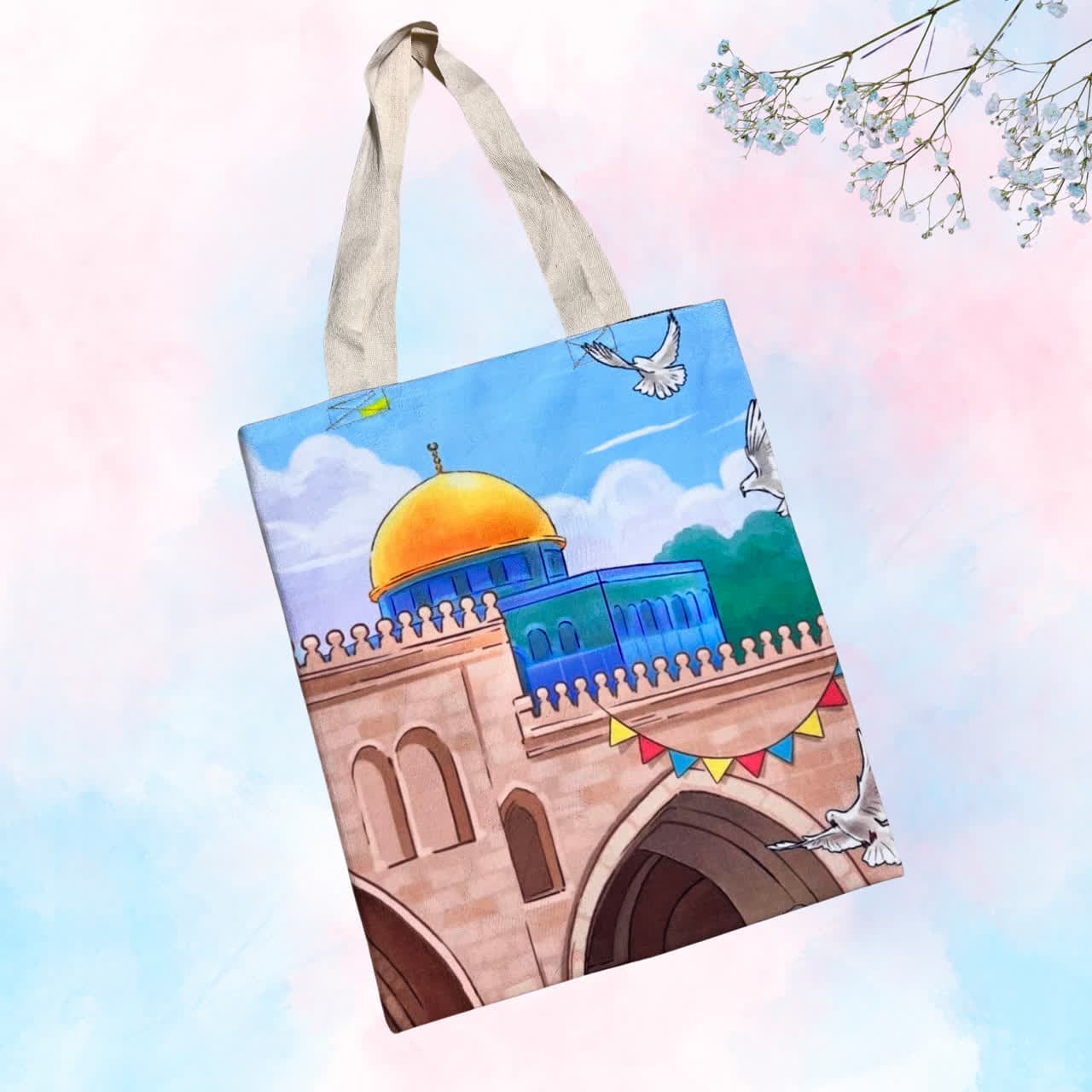 ساک دستی با طرح فلسطین توت بگی با طرح فلسطین پوستر فلسطین هدیه مذهبی خاص کیف مذهبی دخترانه کیف مذهبی پسرانه