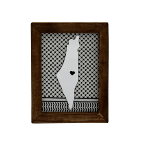 قاب چوبی فلسطین دکوراتیو با المان پلکسی و پس‌زمینه کوفیه