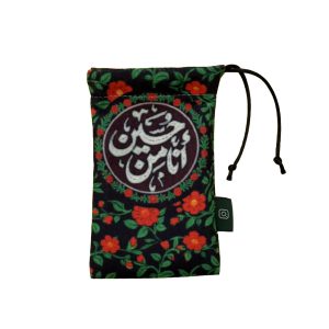 کیسه هدیه و عیدی مخمل باطرح گل گلی و نوشته انا من حسین