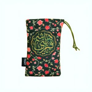 کیسه هدیه و عیدی مخمل با رنگ سبز و نوشته یا قمر بنی هاشم